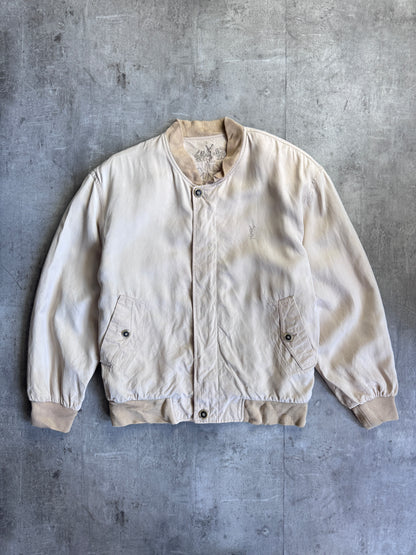 YSL Beige Logo Embroidered Bomber Jacket