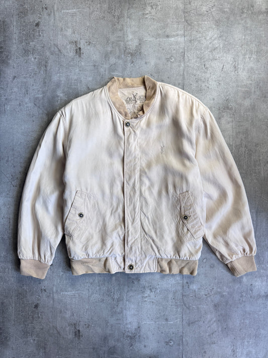 YSL Beige Logo Embroidered Bomber Jacket