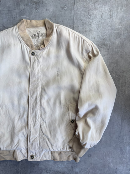 YSL Beige Logo Embroidered Bomber Jacket