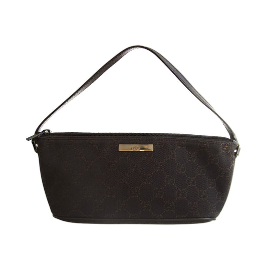 Gucci Black Monogram Canvas Baguette Bag