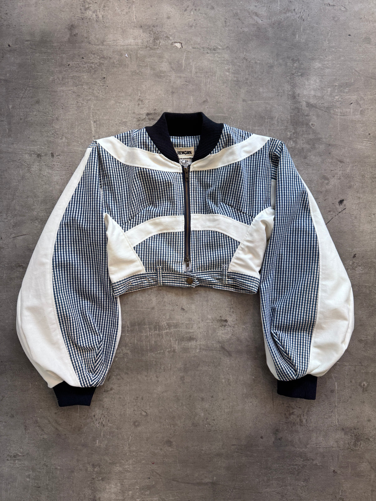 VT Rework: C.P.Company Gingham Plaid Oversized Sleeve Crop Blouson