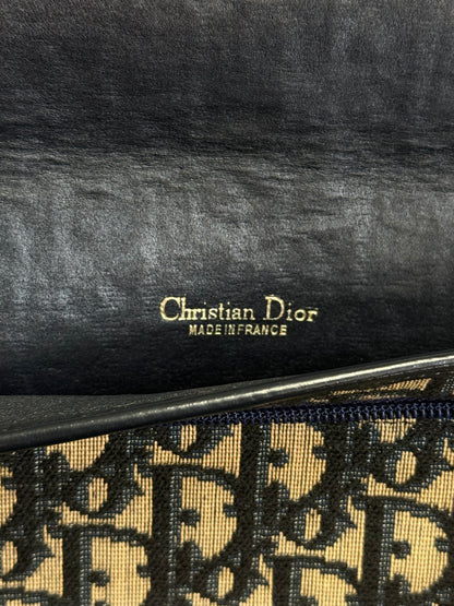 Christian Dior Trotter Canvas Gold Tone Hardware Black Leather Detail Clutch