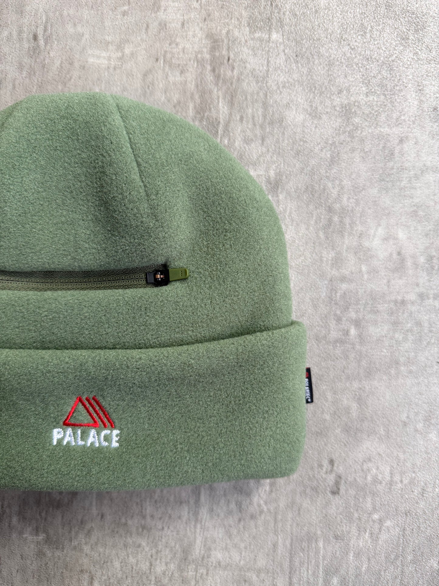 F/W 2022 Palace Olive Polartec Lazer Zip Pocket Beanie