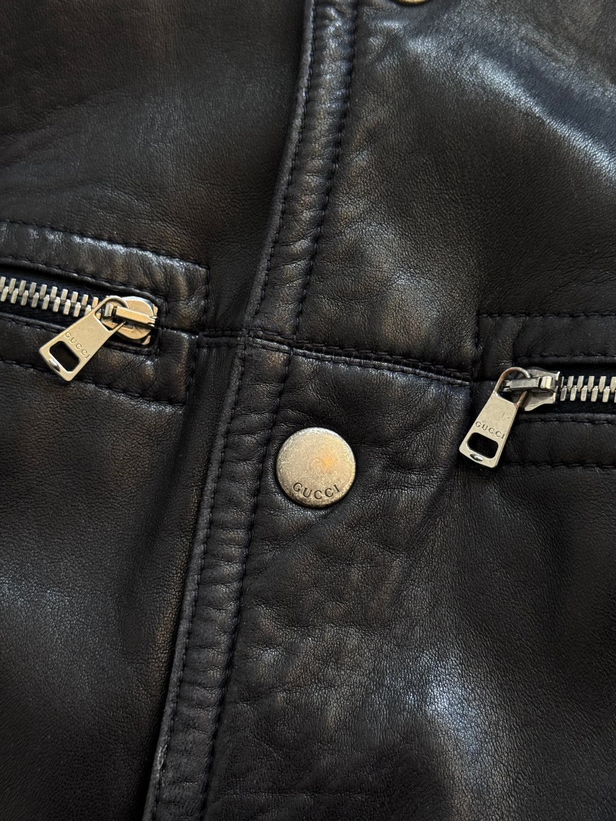 2000's Gucci Navy Leather Flight Bomber Jacket