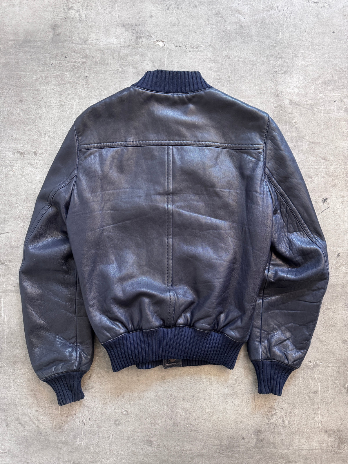 2000's Gucci Navy Leather Flight Bomber Jacket