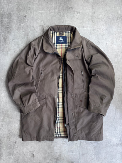 Burberry Brown Nova Check Lined Poly Cotton Utility Coat