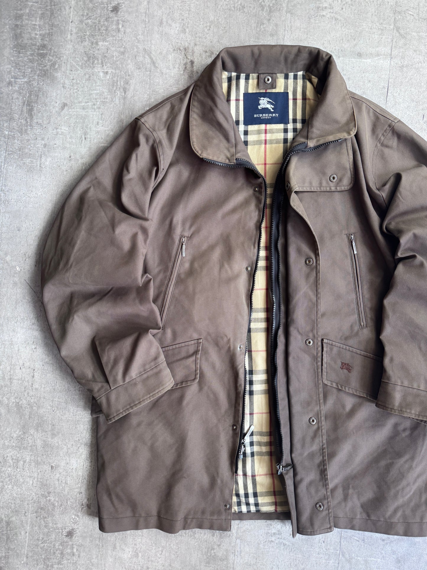 Burberry Brown Nova Check Lined Poly Cotton Utility Coat