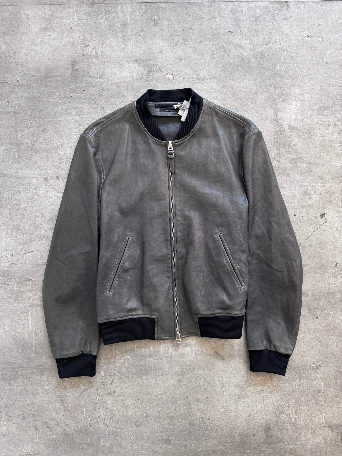 Tom Ford Lambskin Leather Grey Bomber Jacket FA:276 (CSN633)