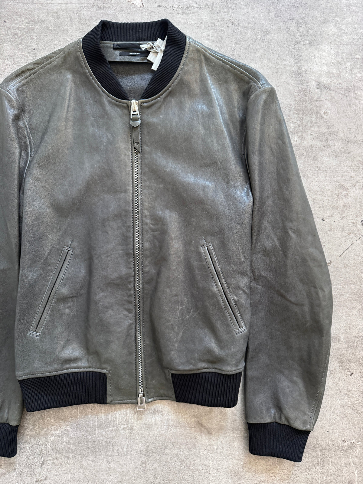 Tom Ford Lambskin Leather Grey Bomber Jacket FA:276 (CSN633)