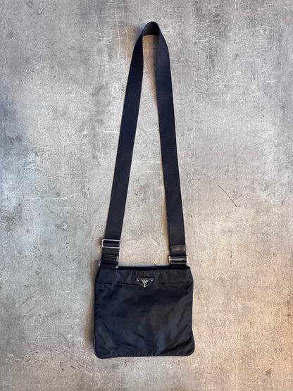 Prada Tessuto Black Nylon Plaque Logo Crossbody Bag