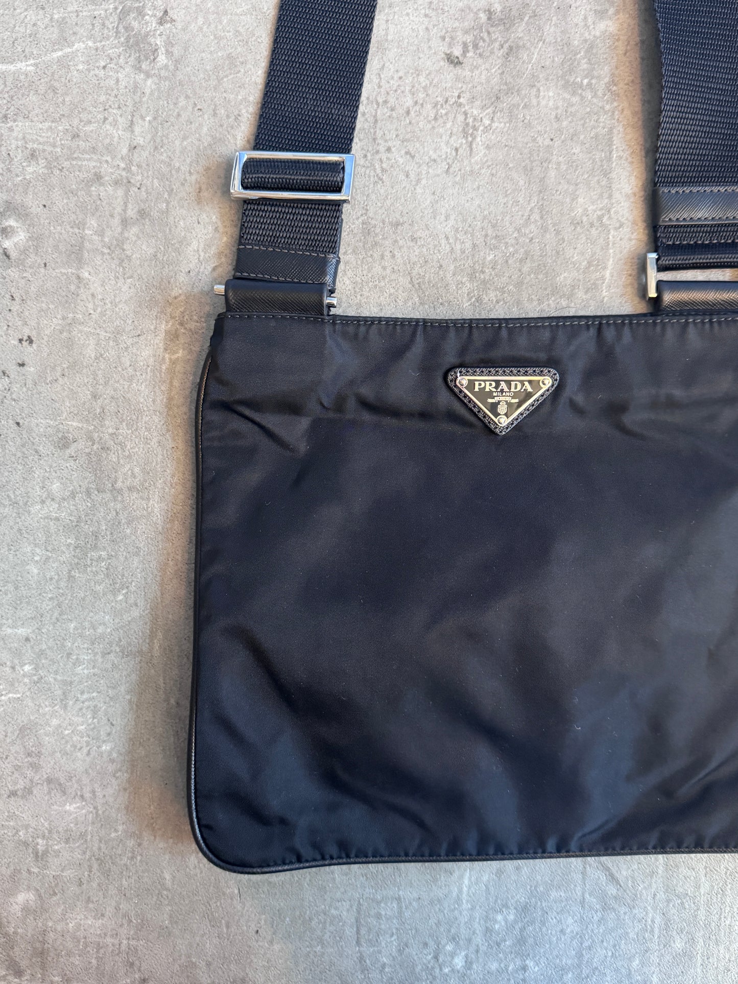 Prada Tessuto Black Nylon Plaque Logo Crossbody Bag