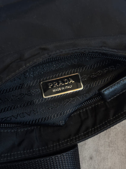 Prada Tessuto Black Nylon Plaque Logo Crossbody Bag