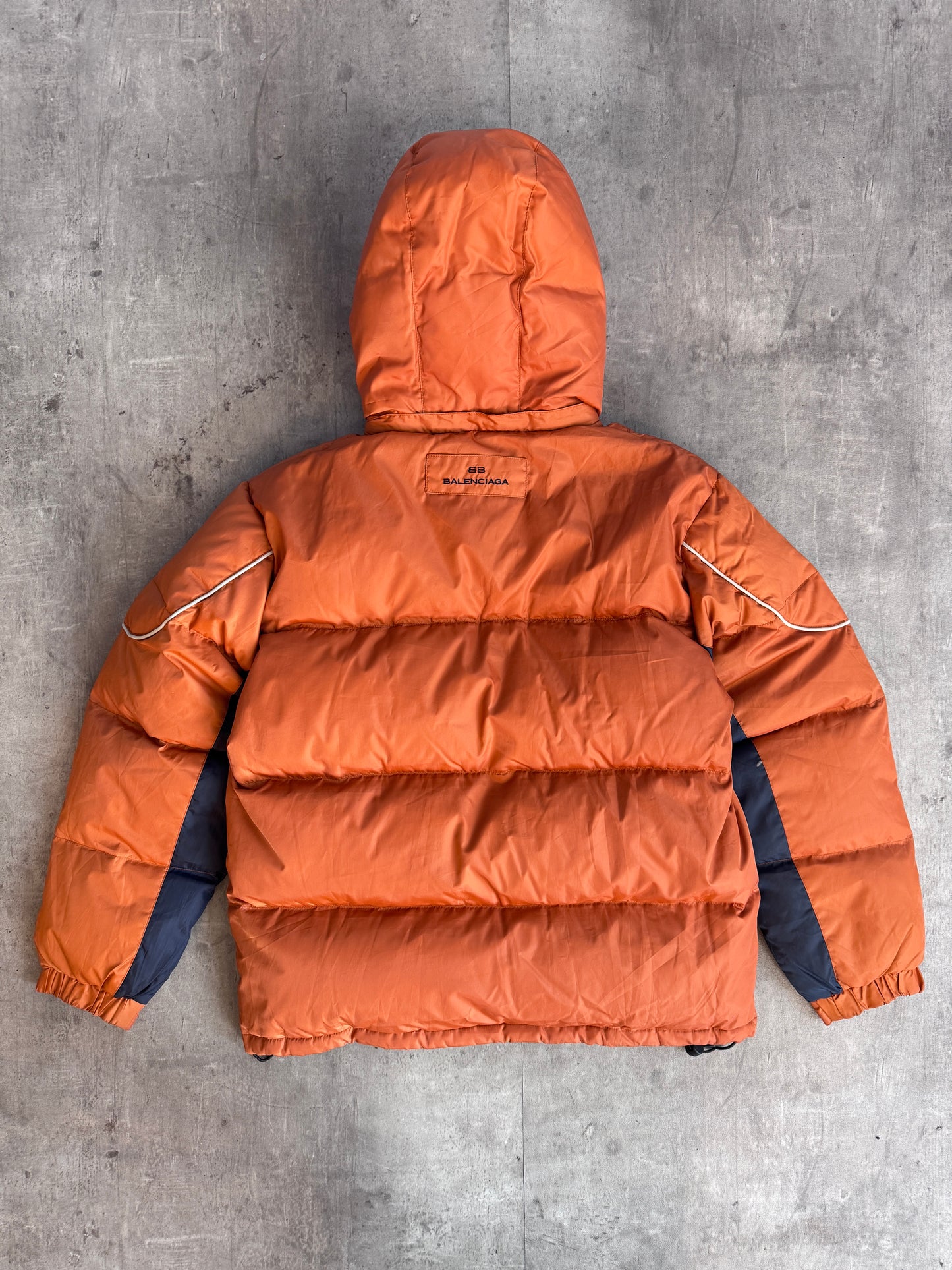 Balenciaga Orange Contrast Trim Down Quilt Puffer Jacket