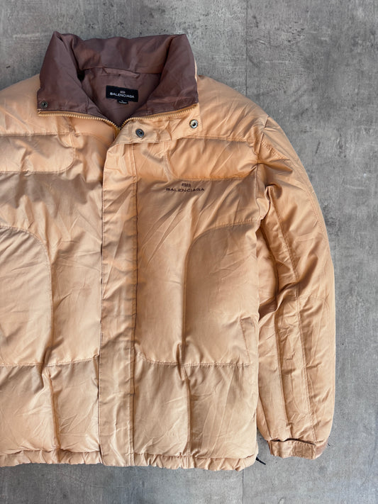 Balenciaga Two Tone Beige Embroidered Down Puffer Jacket