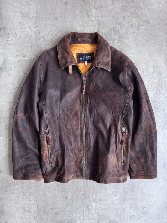 Armani Jeans Washed Brown Suede Work Jacket