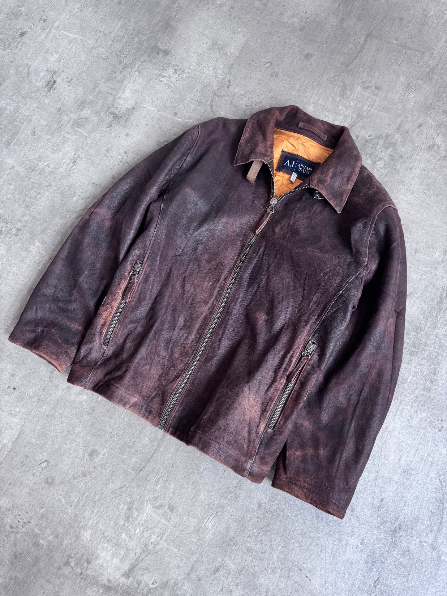 Armani Jeans Washed Brown Suede Work Jacket