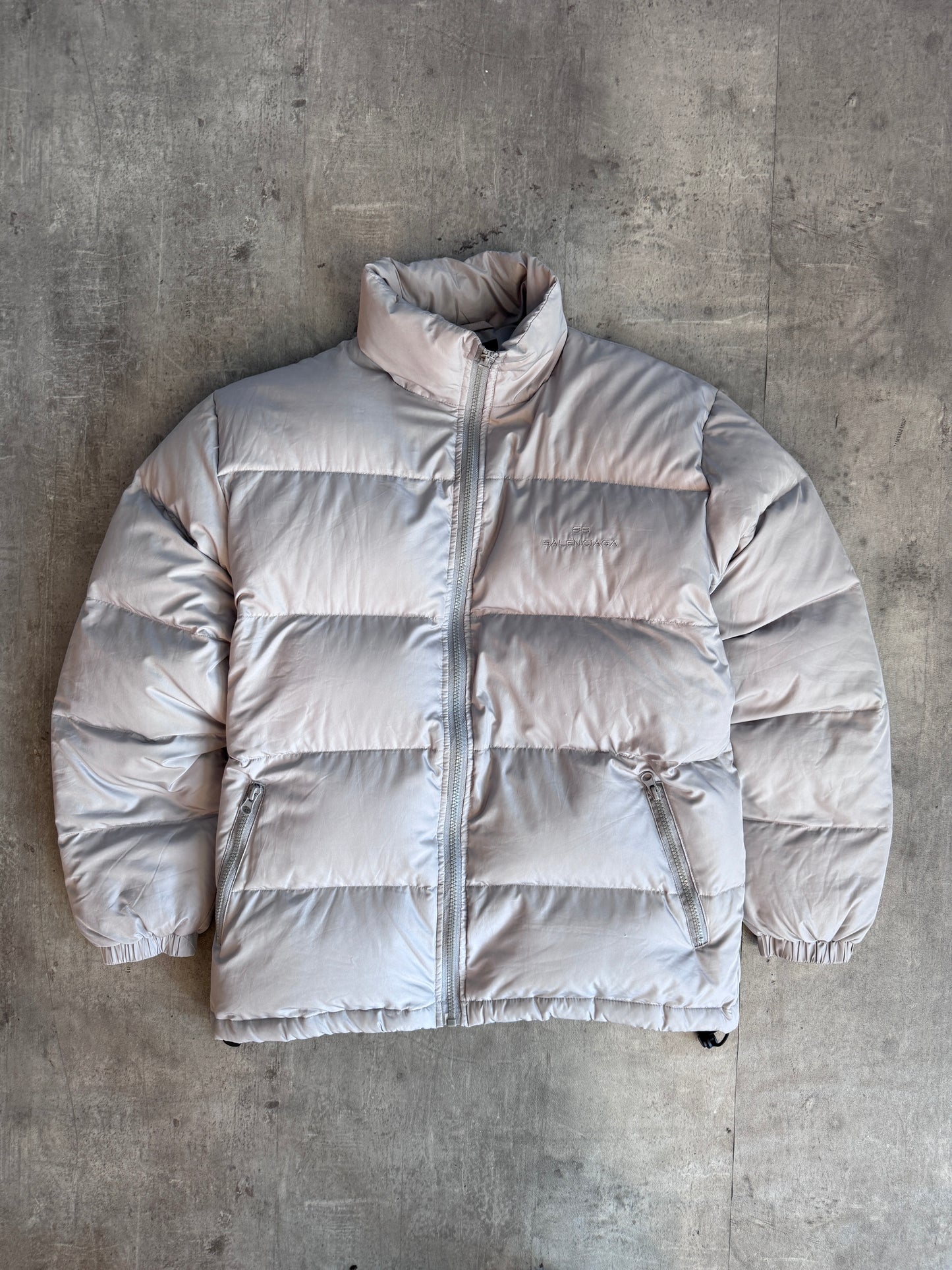 Balenciaga Grey Embroidered Down Quilted Tech Puffer Jacket