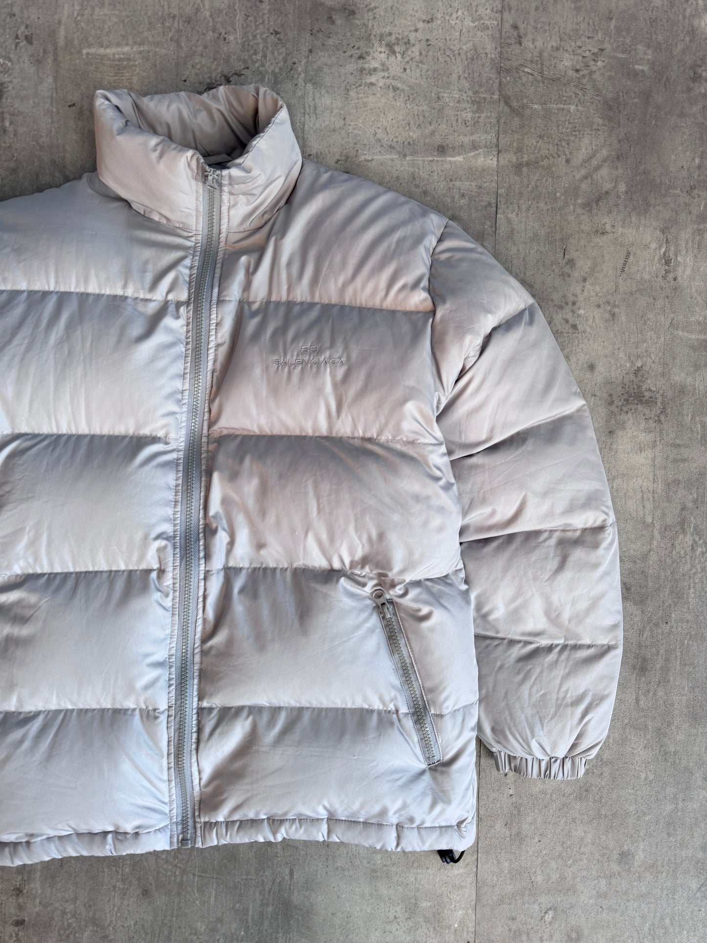 Balenciaga Grey Embroidered Down Quilted Tech Puffer Jacket