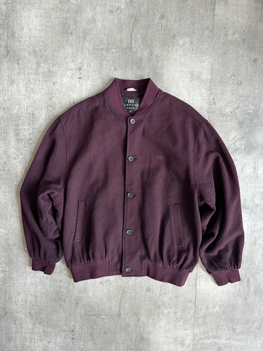 1990s Balenciaga Purple Wool BB Logo Wool Bomber Jacket
