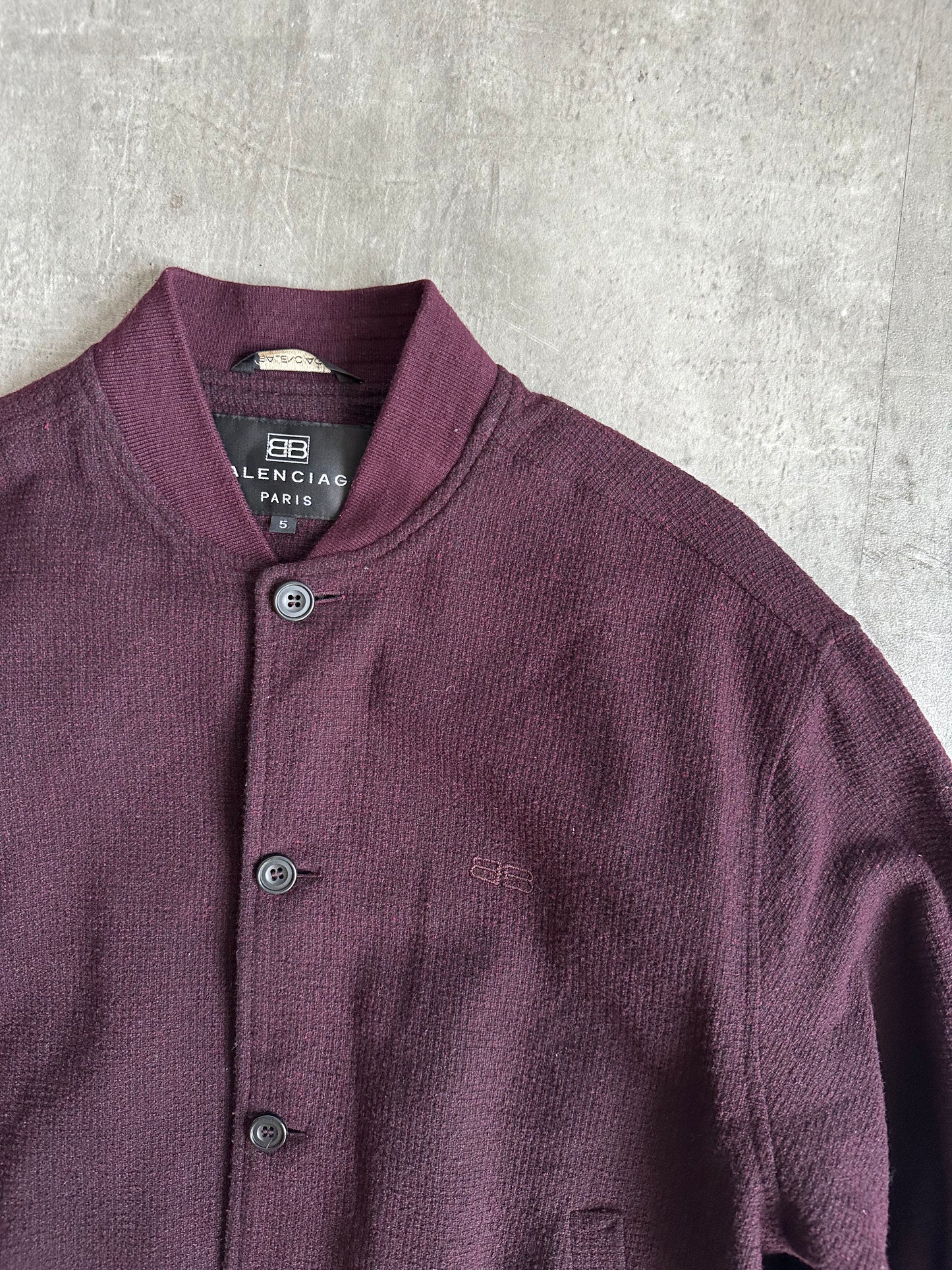 1990s Balenciaga Purple Wool BB Logo Wool Bomber Jacket