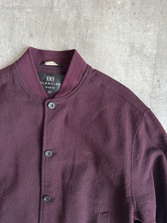 1990s Balenciaga Purple Wool BB Logo Wool Bomber Jacket