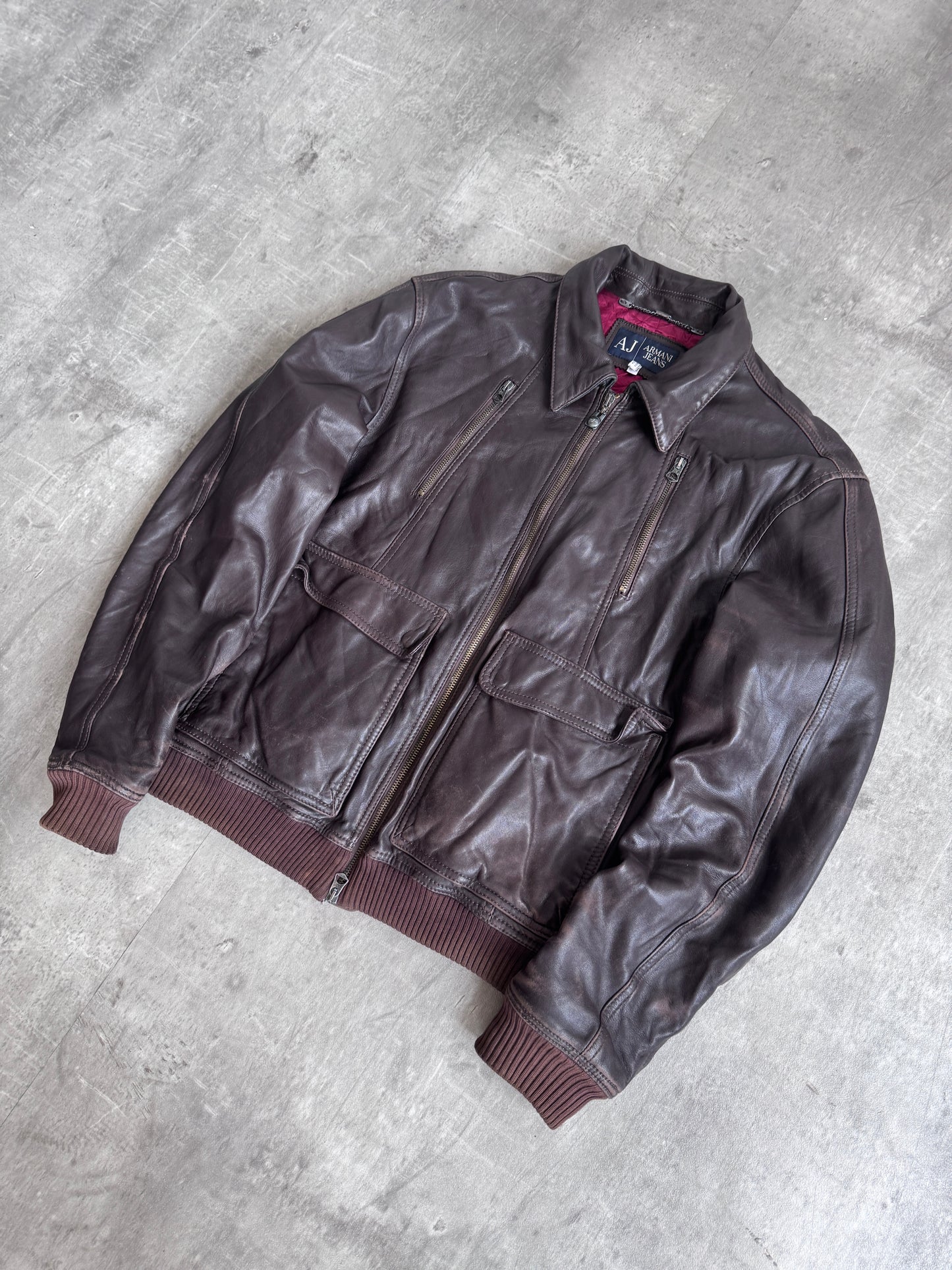 Armani Jeans Washed Brown Leather Blouson
