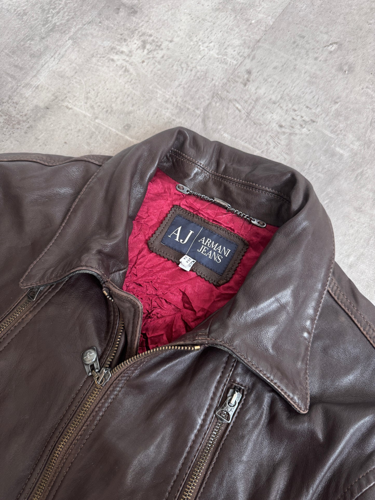 Armani Jeans Washed Brown Leather Blouson