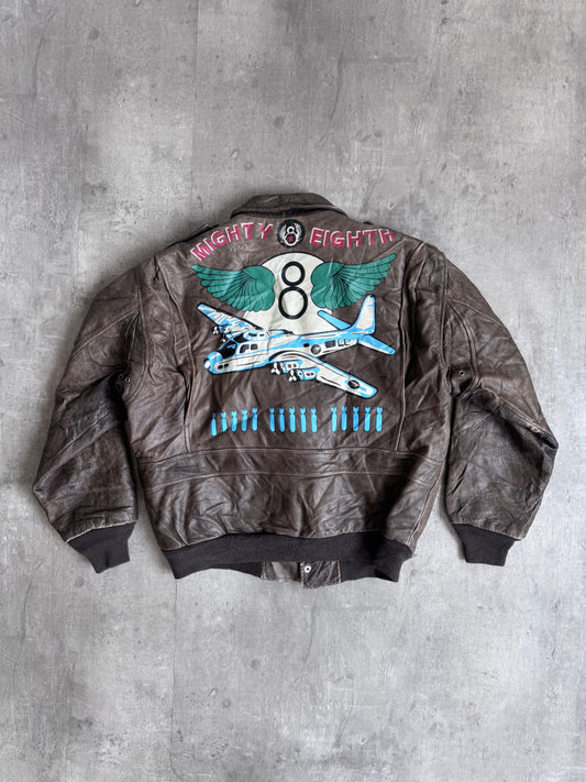 1980s Route Wilker Industries Weathered Leather Flight Bomber