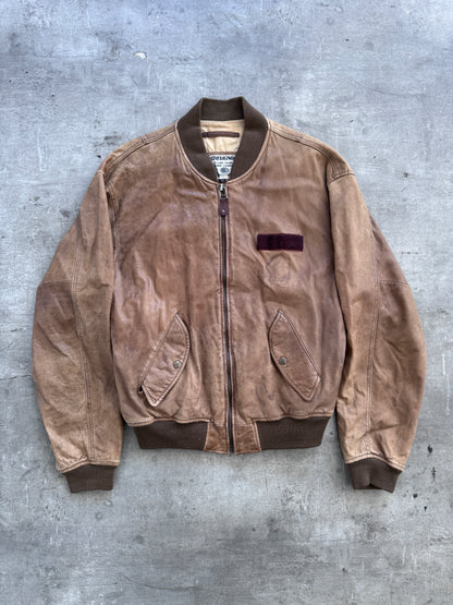 Chevignon Rough Style Tan Leather Bomber Jacket