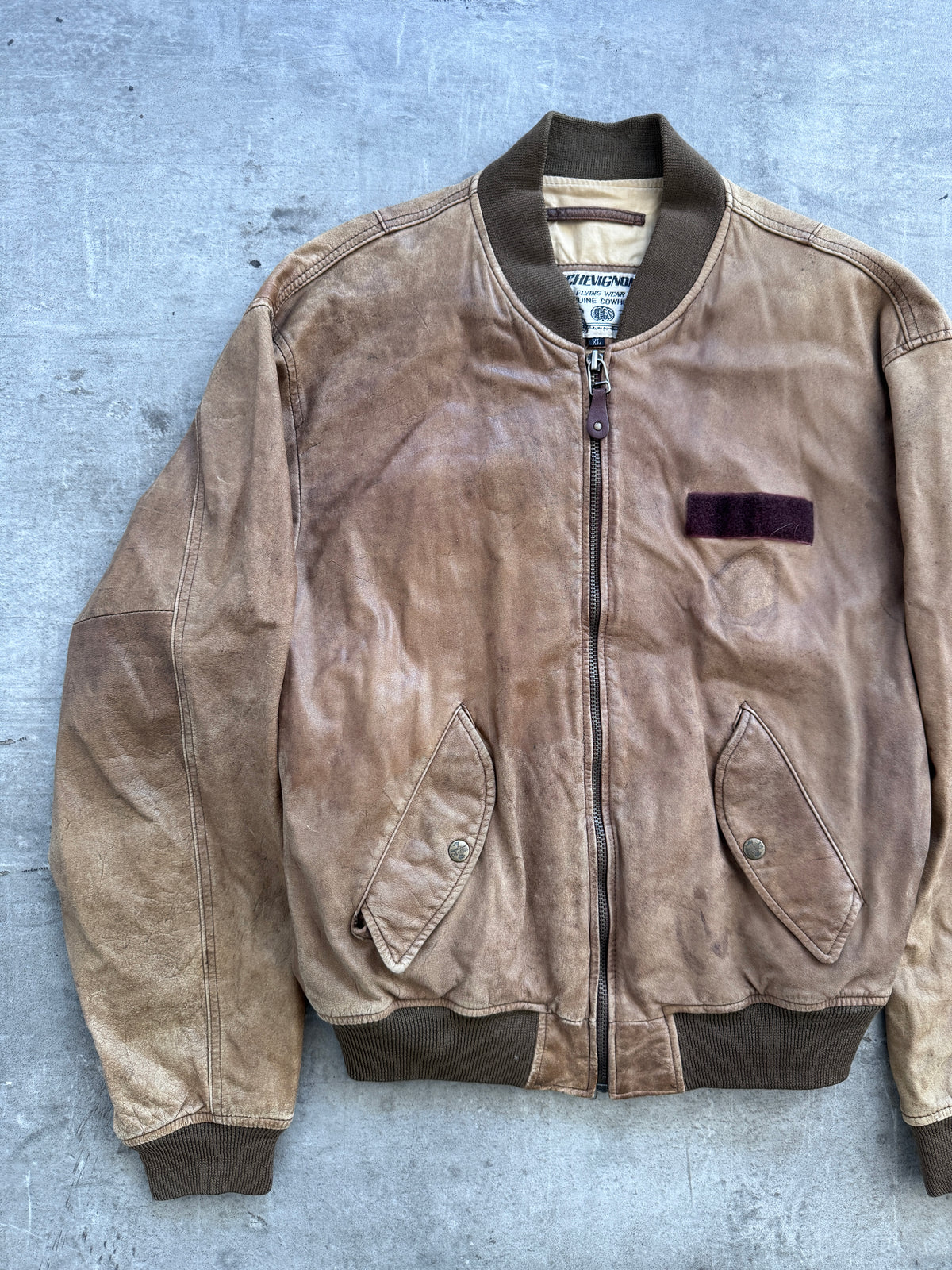Chevignon Rough Style Tan Leather Bomber Jacket