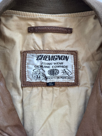 Chevignon Rough Style Tan Leather Bomber Jacket