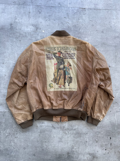 Chevignon Rough Style Tan Leather Bomber Jacket