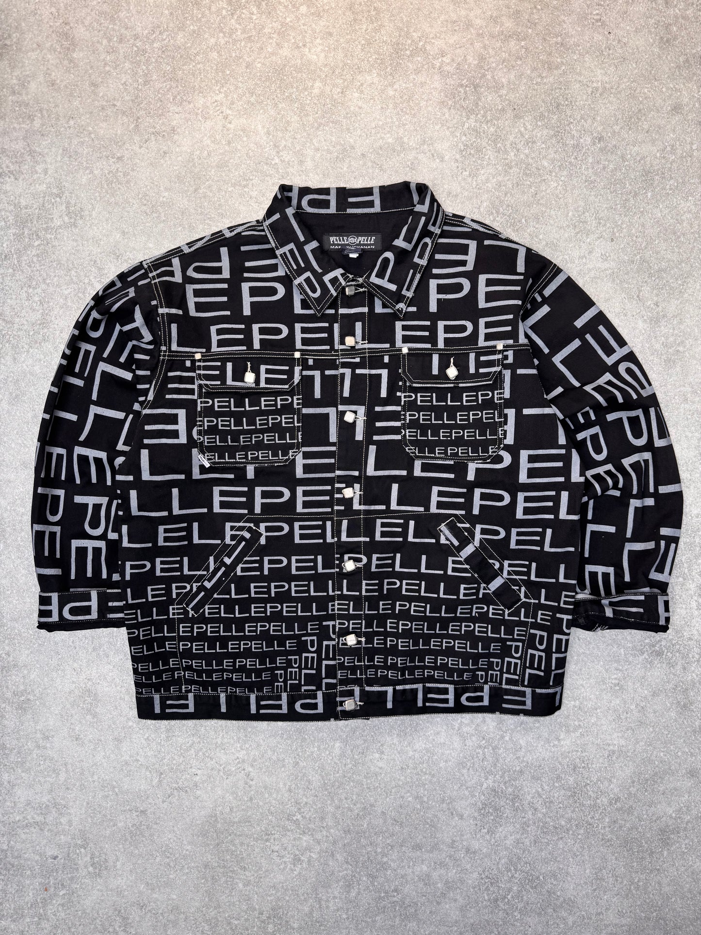 Pelle Pelle Marc Buchanan Two Tone Logo Printed Denim Jacket