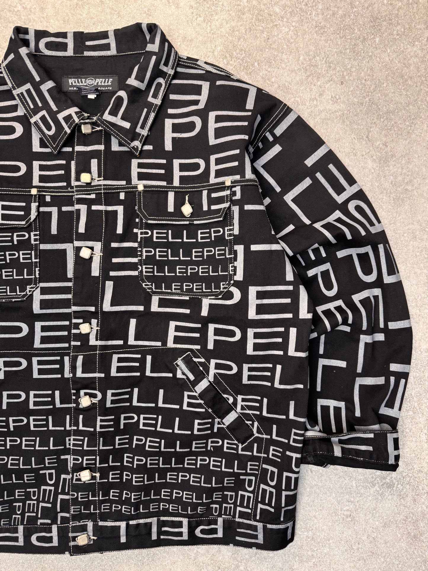 Pelle Pelle Marc Buchanan Two Tone Logo Printed Denim Jacket