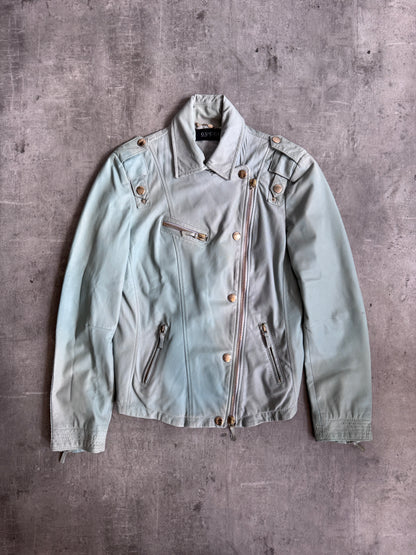 Gucci Teal Blue Lambskin Leather Biker Jacket SC: 5782