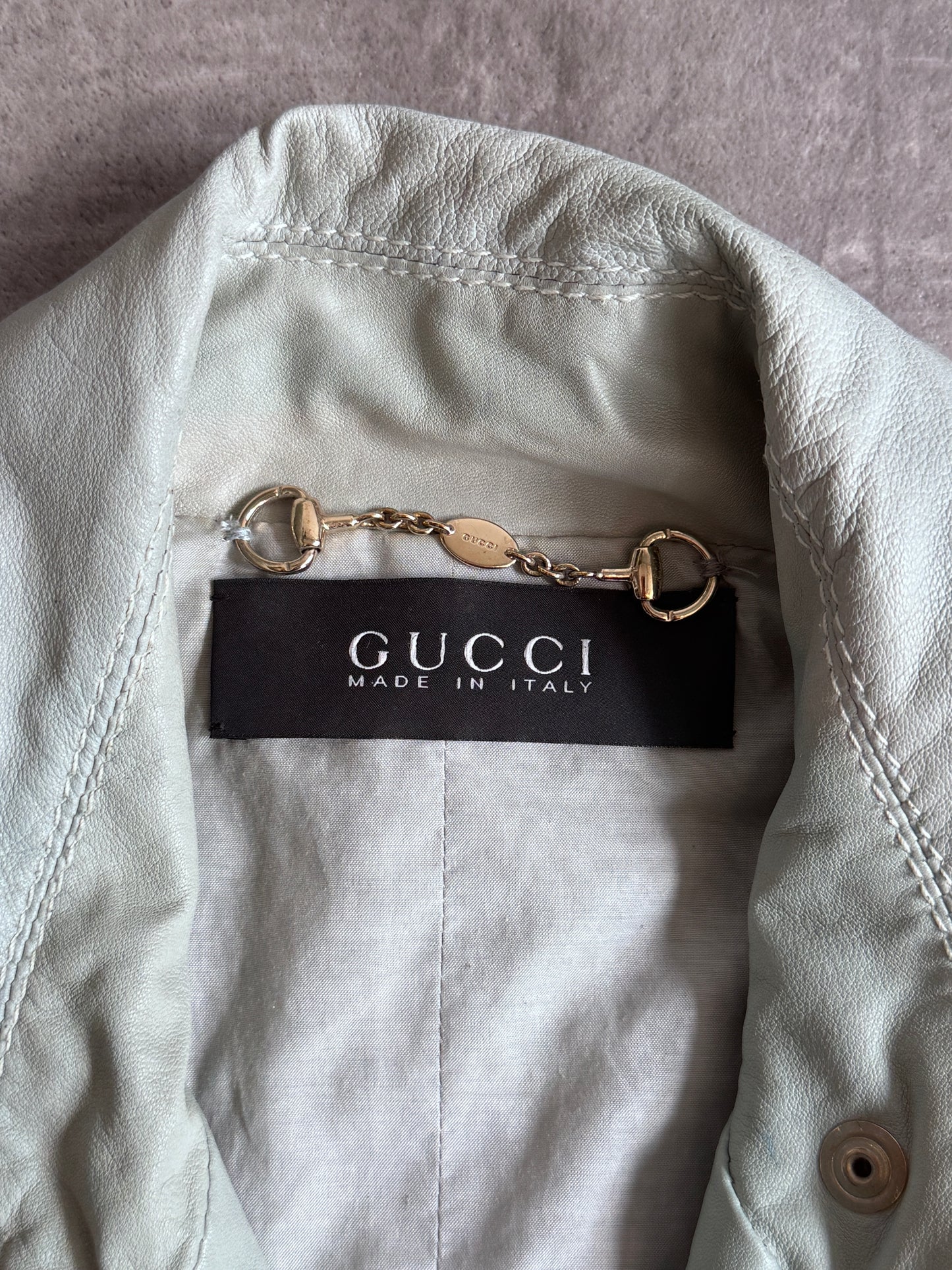 Gucci Teal Blue Lambskin Leather Biker Jacket SC: 5782