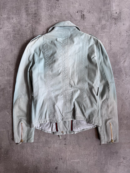 Gucci Teal Blue Lambskin Leather Biker Jacket SC: 5782