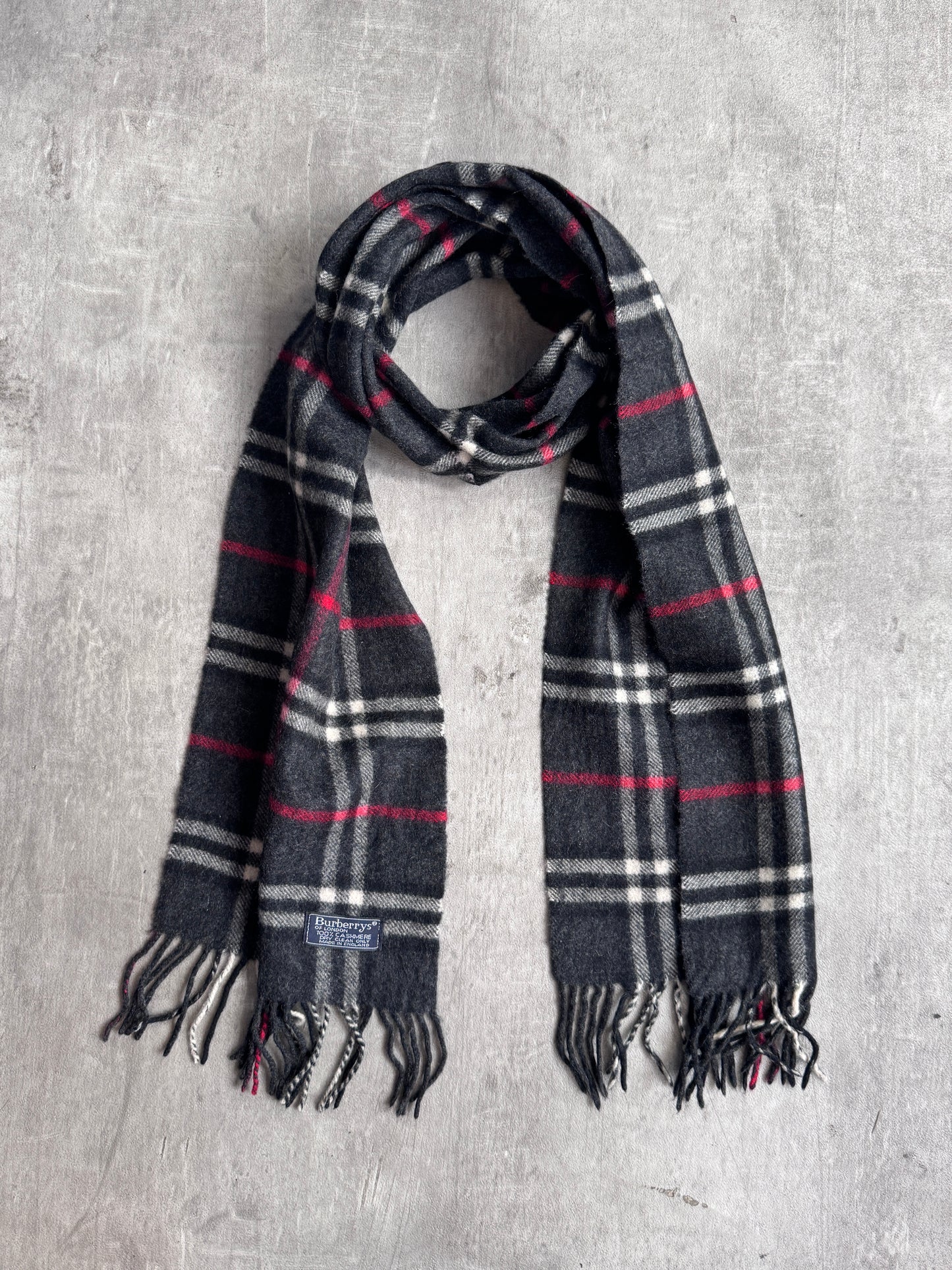 Burberry Dark Grey Check 100% Cashmere Scarf