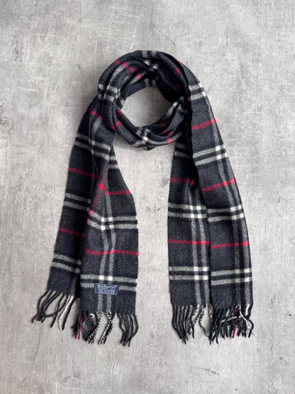 Burberry Dark Grey Check 100% Cashmere Scarf