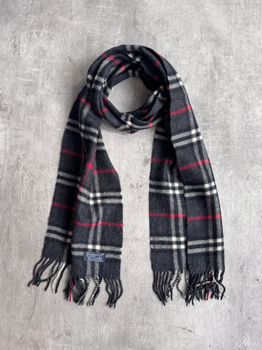 Burberry Dark Grey Check 100% Cashmere Scarf