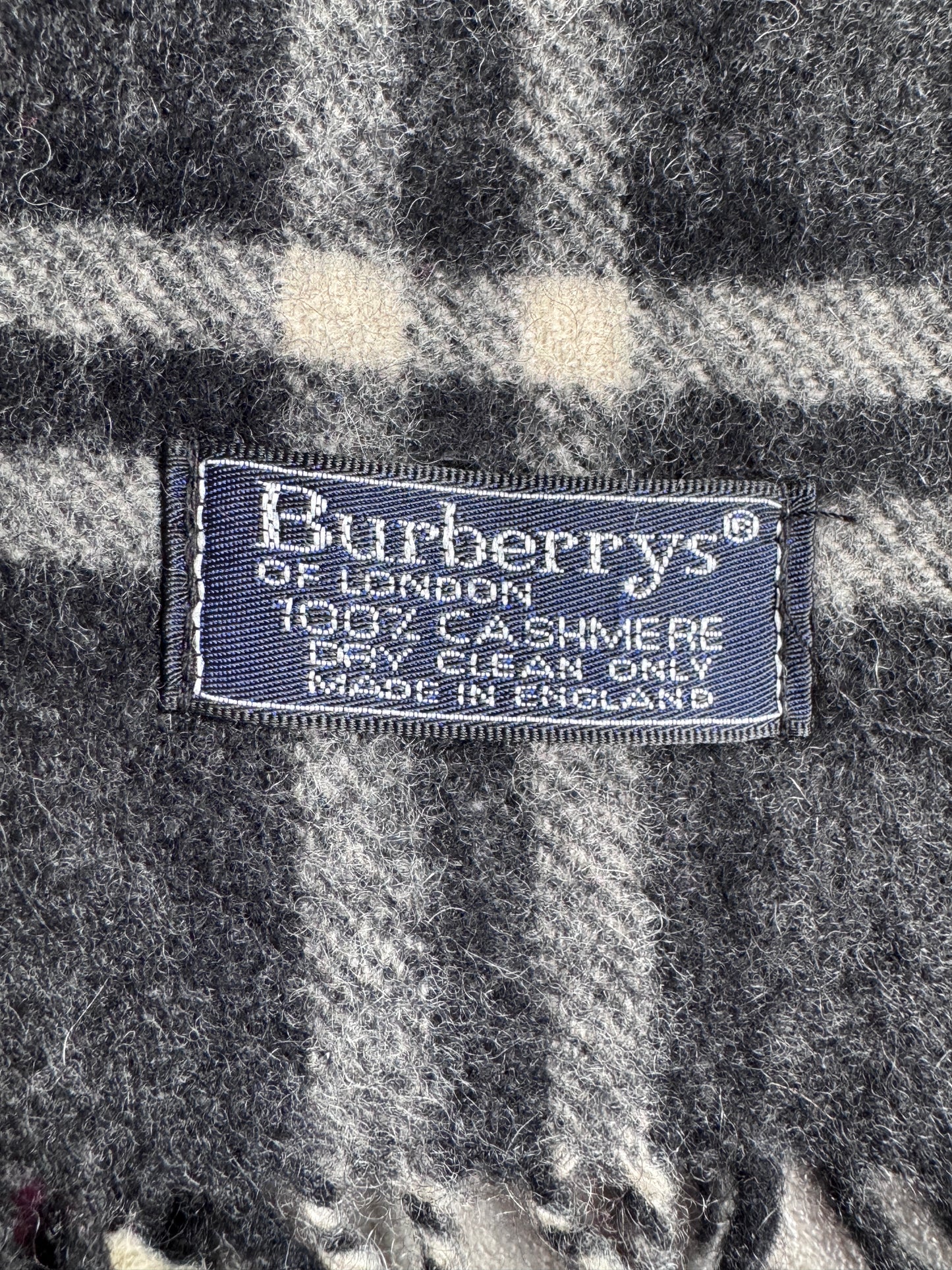 Burberry Dark Grey Check 100% Cashmere Scarf