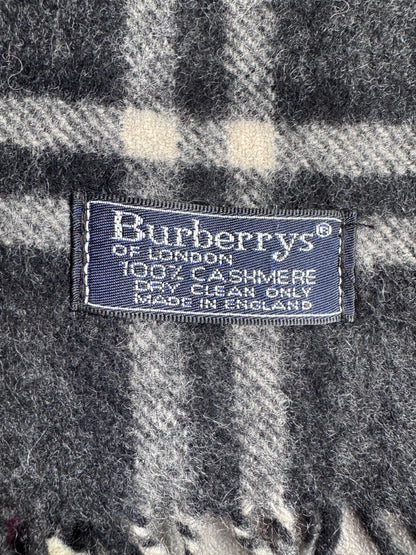 Burberry Dark Grey Check 100% Cashmere Scarf