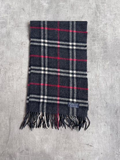 Burberry Dark Grey Check 100% Cashmere Scarf
