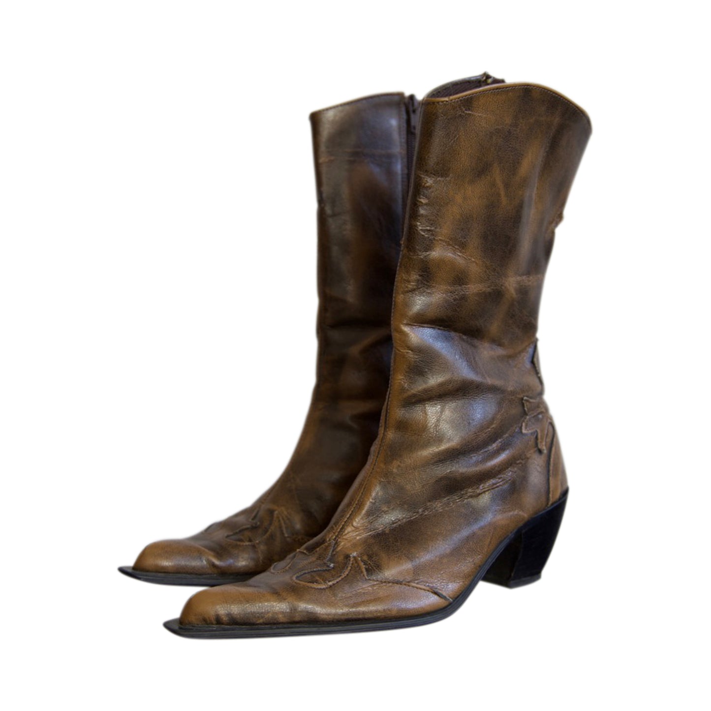 Vintage Distressed Brown Leather Cowboy Boots
