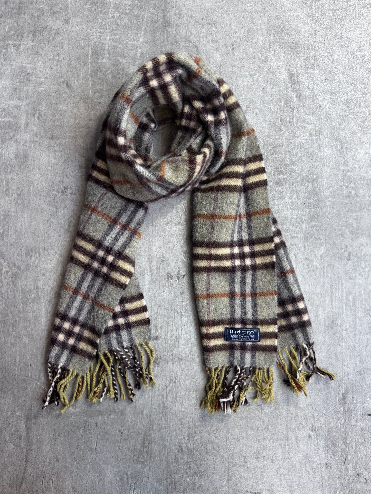 Burberry Nova Check Grey/Green 100% Cashmere Scarf