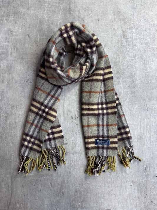 Burberry Nova Check Grey/Green 100% Cashmere Scarf