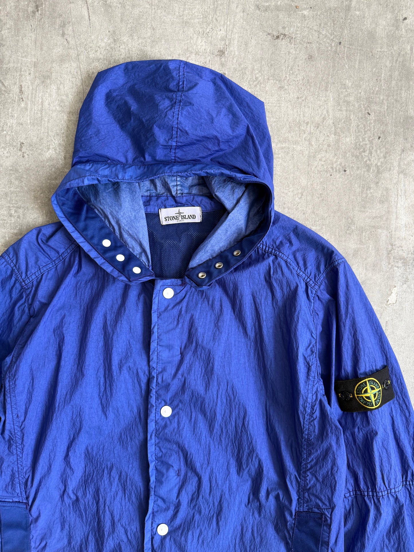 2010's Stone Island Crinkle Nylon Garment Dyed Hooded Jacket