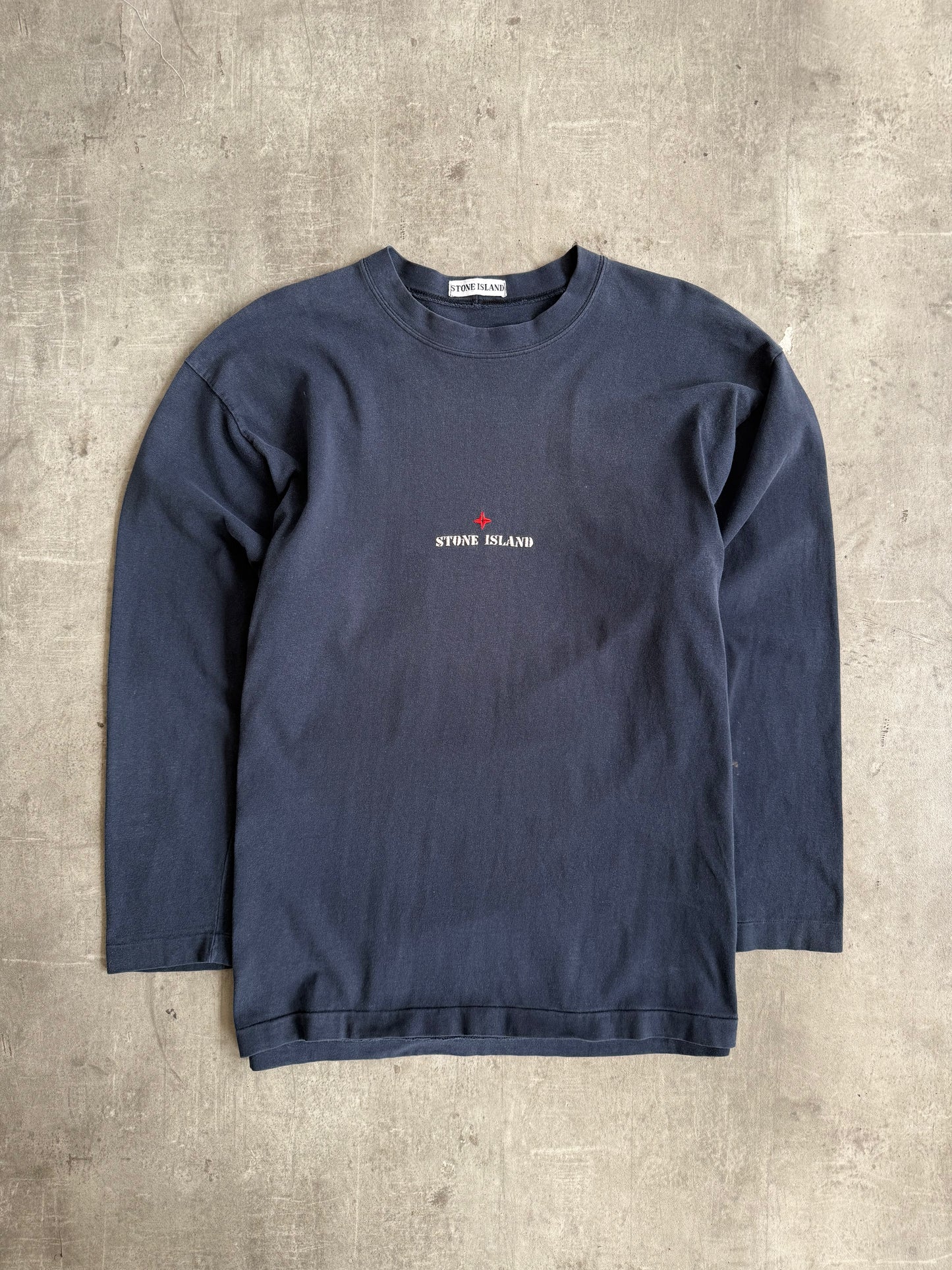 1990's Stone Island Navy LS Embroidered Spellout Tee