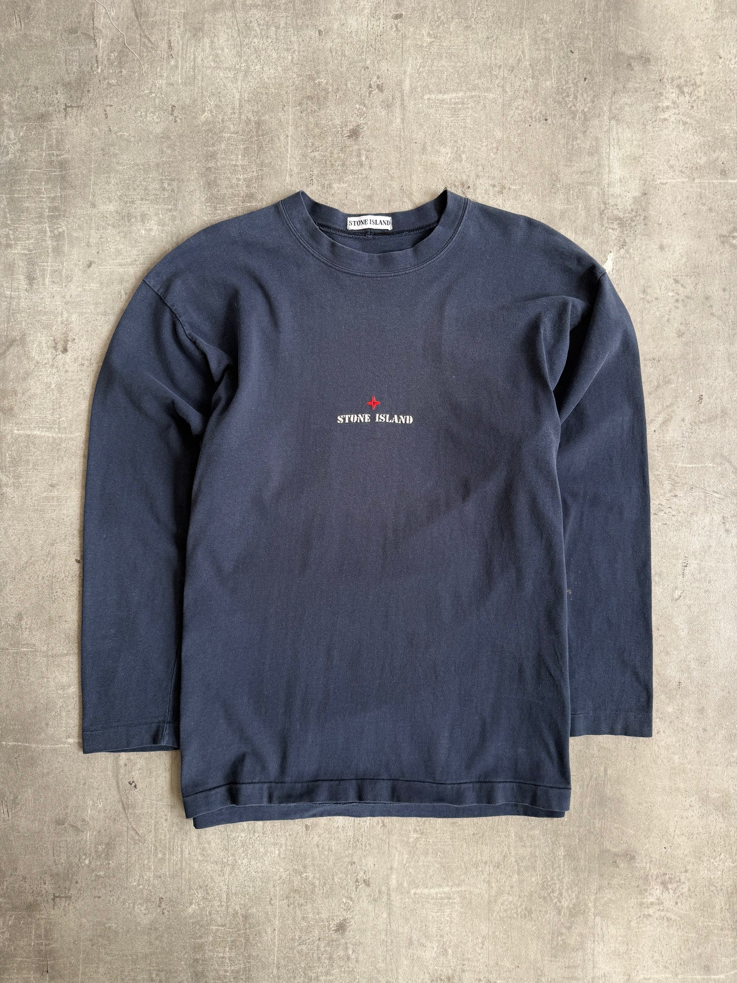 1990's Stone Island Navy LS Embroidered Spellout Tee