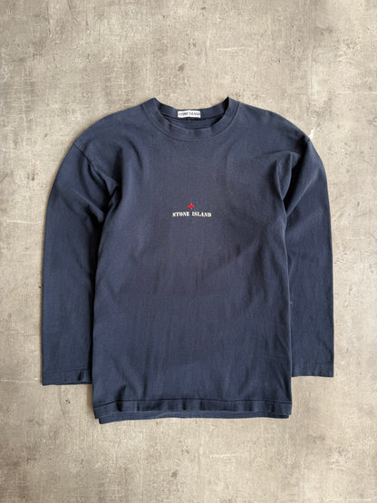 1990's Stone Island Navy LS Embroidered Spellout Tee